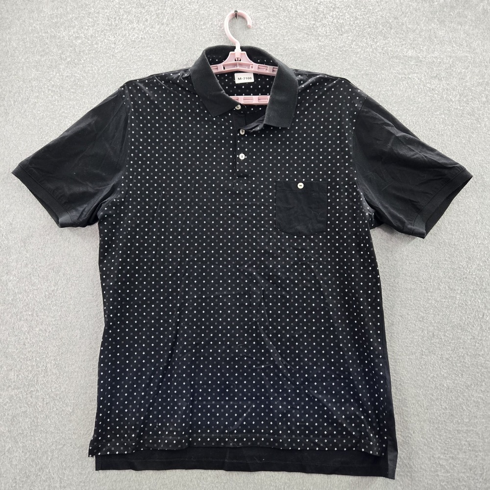 7 Diamonds Men Polo XXL Black Geometric Button Short Sleeve